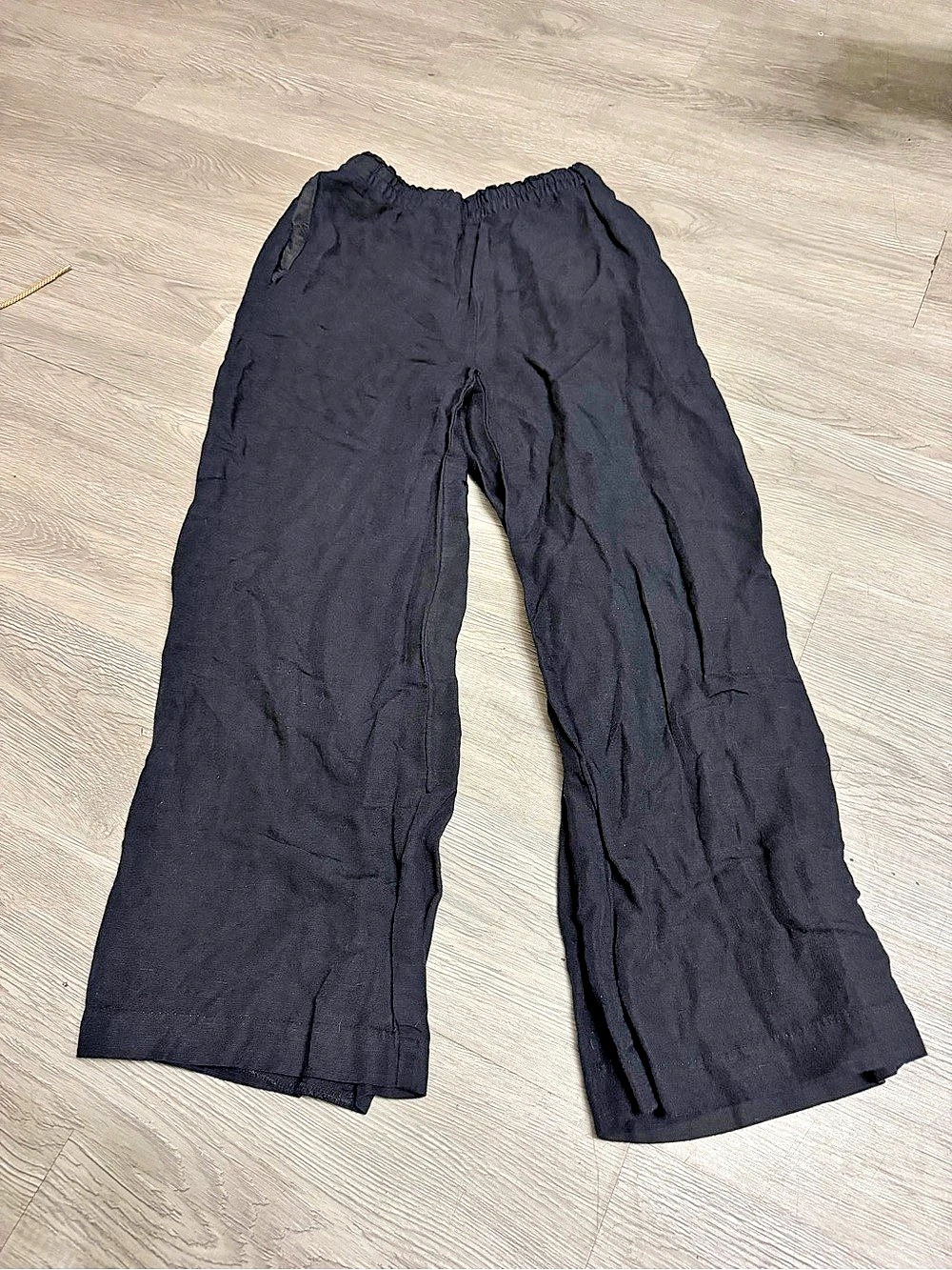 H&M Linen-Blend Pull-On Trousers Wide Leg Black Pants XS